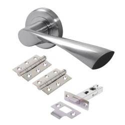 Altro Satin/Polished Chrome Latch Door Handles on Rose Pack - Knightsbridge Range