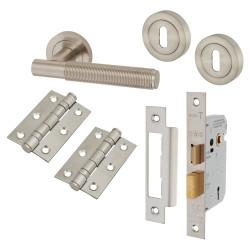 Altro Satin Nickel Reeded 3 Lever Sashlock Door Handles Pack - Lily Range