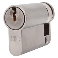 UNION J2X20 Pattern 5 Pin 42mm Euro Single Cylinder - 33 + 9mm - Satin Chrome - Keyed to Differ