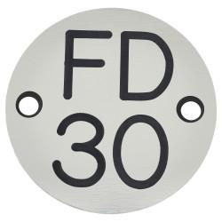Altro FD30 Fire Door Sign - Drilled - 50mm Diameter - Rigid Plastic - Silver