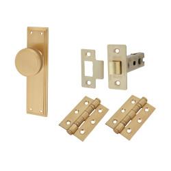 Hampstead Satin Brass Knurled Mortice Door Knobs on Backplate Pack - Miller Range - 205 x 52mm