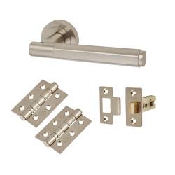 Altro Satin Nickel Hexagonal Latch Door Handles on Rose Pack - Juno Range