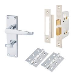 Touchpoint Polished Chrome Budget Straight Bathroom Lock Door Handles Pack - Mia Range