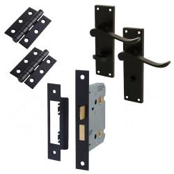 Touchpoint Matt Black Budget Scroll Bathroom Lock Door Handles Pack