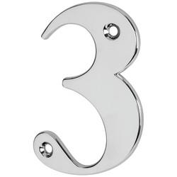 79mm Screw Fix Door Numeral - 3 - Bright Chrome