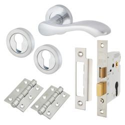 Touchpoint Satin Chrome Scroll Euro Lock Door Handles on Rose Pack - Scarlett Range