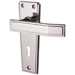 Jedo Polished Chrome Keyhole Lock Door Handles - Deco Range - 153 x 50mm