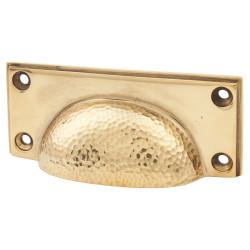 From The Anvil Hammered Art Deco Cabinet Cup Handle - 84mm Centres - Antique Brass