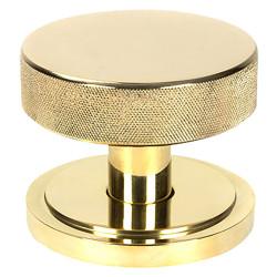 From The Anvil Brompton Polished Brass Round Knurled Centre Door Knob on Art Deco Rose - 90mm Rose Diameter