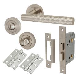 Altro Satin Nickel Diamond Bathroom Lock Door Handles on Rose Pack - Luna Range