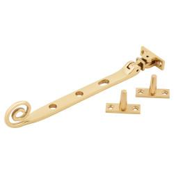 Hampstead Open Curl Casement Window Stay - 8"/200mm Length - Polished Brass
