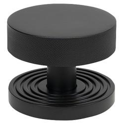 From The Anvil Brompton Matt Black Round Knurled Centre Door Knob on Beehive Rose - 90mm Rose Diameter