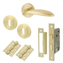 Touchpoint Satin Brass 3 Lever Sashlock Door Handles on Rose Pack - Morgan Range