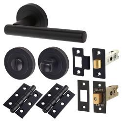 Touchpoint Matt Black Bathroom Deadbolt Lock Door Handles on Rose Pack - Ella Range