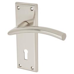 Serozzetta by Carlisle Brass Satin Nickel Keyhole Lock Door Handles - Trenta Range - 150 x 50mm