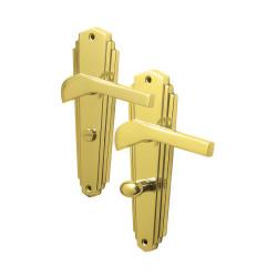 Heritage Brass by M Marcus Polished Brass Art Deco Bathroom Door Handles - Waldorf Range - 203 x 66mm