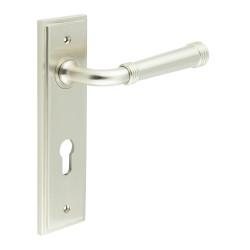 Burlington by Frelan Satin Nickel Fire Rated DIN Euro Lock Door Handles - Highgate - 200 x 55mm