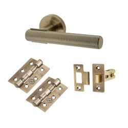 Altro Antique Brass Knurled Latch Door Handles on Rose Pack - Orla Range