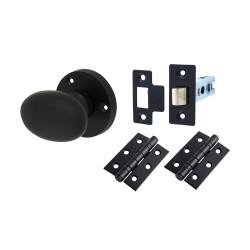 Touchpoint Matt Black Victorian Oval Mortice Door Knobs Pack - 61mm Rose Diameter