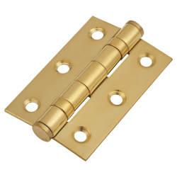 Twin Ball Bearing Butt Door Hinge - 75 x 50 x 2mm - Polished Brass - Pair