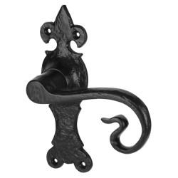 Olde Forge Antique Black Iron Curly Tail Latch Door Handles - Devon Range - 170 x 52mm