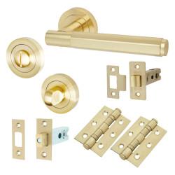 Altro Satin Brass Hexagonal Bathroom Deadbolt Lock Door Handles on Rose Pack - Juno Range