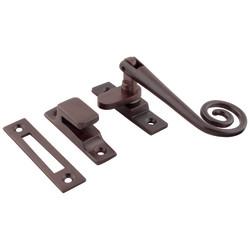 Hampstead Open Curl Mortice & Hook Plate Casement Window Fastener - Reversible - Soft Antique Bronze