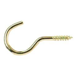 Unshouldered Cup Hook - 25mm Hook - Electro Brass - Pack of 10