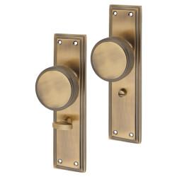 Hampstead Antique Brass Knurled Bathroom Mortice Door Knob on Backplate - 205 x 52mm - Miller Range