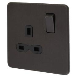 Knightsbridge 13A 1 Gang Screwless Flat Plate Switched DP Socket - Smoked Bronze/Black Inserts