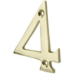 76mm Screw Fix Door Numeral - 4 - Polished Brass