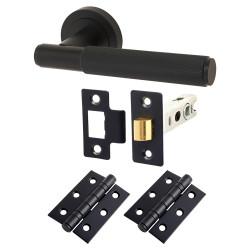 Altro Matt Black Lines Latch Door Handles on Rose Pack - Nova Range