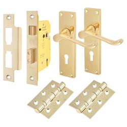 Touchpoint Polished Brass Victorian Scroll 3 Lever Sashlock Door Handles Pack