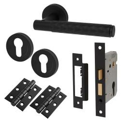 Altro Matt Black Diamond Euro Lock Door Handles on Rose Pack - Luna Range