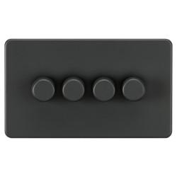 Knightsbridge 5 - 150W 4 Gang 2 Way Push On/Off Rotary Intelligent LED Dimmer Switch - Anthracite