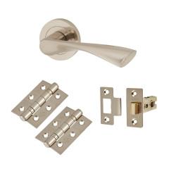 Touchpoint Satin Nickel Latch Door Handles on Rose Pack - Ariel Range