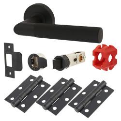 Jigtech Matt Black Knurled Latch Door Handles on Rose Pack - Passage - Tactil Range