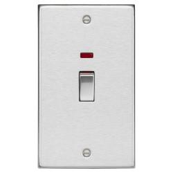 Knightsbridge 45A 2 Gang Square Edge Double Pole Cooker Switch with Neon - Brushed Chrome