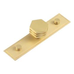 Hoxton by Frelan Nile Hex Cabinet Knob on Stepped Backplate - 30mm Diameter - Satin Brass
