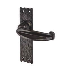 Olde Forge Metalized Antique Black Iron Tudor Latch Door Handles - 152 x 38mm