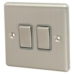Eurolite Enhance Decorative 10A 2 Gang 2 Way Light Switch - Satin Steel with Grey Inserts