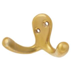 Alexander & Wilks Victorian Double Coat Hook - 30 x 24mm - Polished Unlacquered Brass