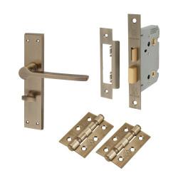 Altro Antique Brass Bathroom Lock Door Handles Pack - Farley Range