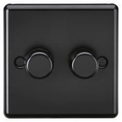 Knightsbridge 5-150W 2 Gang 2 Way Push On/Off Rotary Rounded Intelligent LED Dimmer - Matt Black