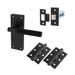Altro Matt Black Reeded Latch Door Handles Pack - Lily Range