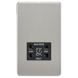Knightsbridge 115/230V Screwless Flat Plate Dual Voltage Shaver Socket - Brushed Chrome/Black