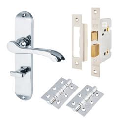 Touchpoint Polished Chrome Scroll Bathroom Lock Door Handles Pack - Ancona Range