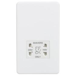 Knightsbridge 115/230V Screwless Flat Plate Dual Voltage Shaver Socket - Matt White & White insert