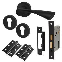 Altro Matt Black Euro Lock Door Handle on Rose Pack - Knightsbridge Range