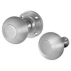Heritage Brass by M Marcus Satin Chrome Reeded Rim Door Knob - 60mm Rose Diameter